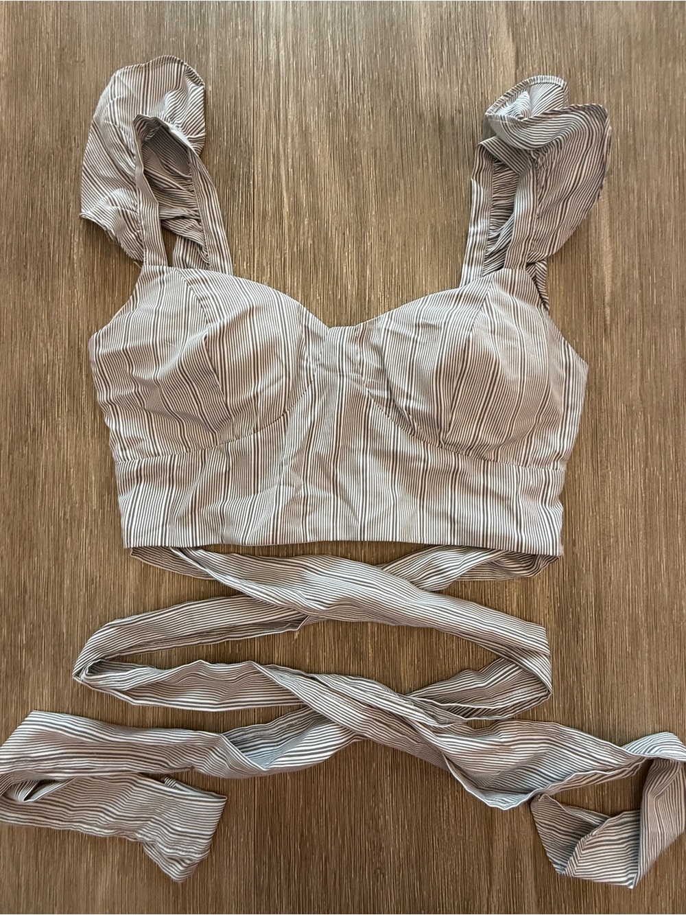 Striped Wrap Crop Top - Cream/Black sweetheart crop top Large